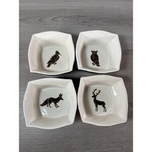 Set of 4 Woodland Animals Patch NYC Dessert Bowls |Woodpecker | Owl | Fox | Deer